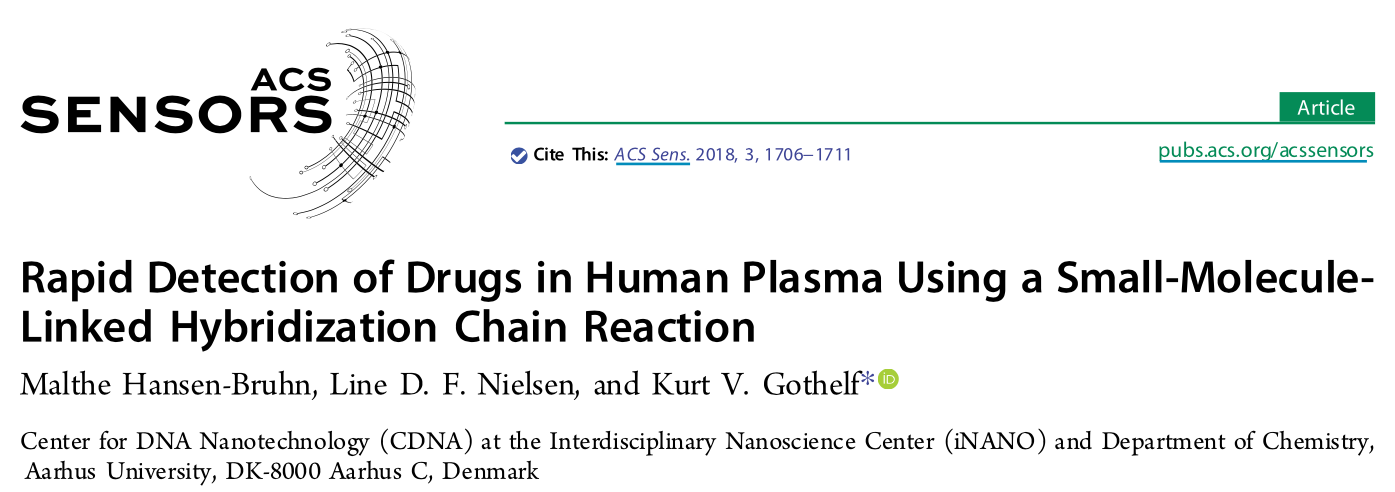 Screenshot  of the article "Rapid detection of drugs in human plasma using a small-molecule-linked hybridization chain reaction" in ACS Sensors
