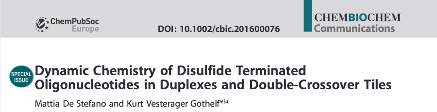 Screenshot from the article "Dynamic chemistry of Disulfide terminated oligonucleotides in duplexes and double-crossover tiles" published in ChemBioChem
