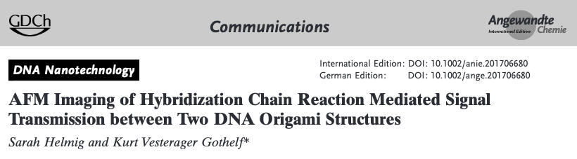 Screenshot of the article "AFM imaging of hybridization chain reaction mediated signal transmission between two DNA origami structures" in Angewandte Chemie International Edition