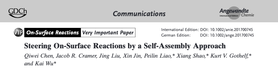 Screenshot of the article "Steering on-surface reactions by a self-assembly approach" in Angewandte Chemie international edition