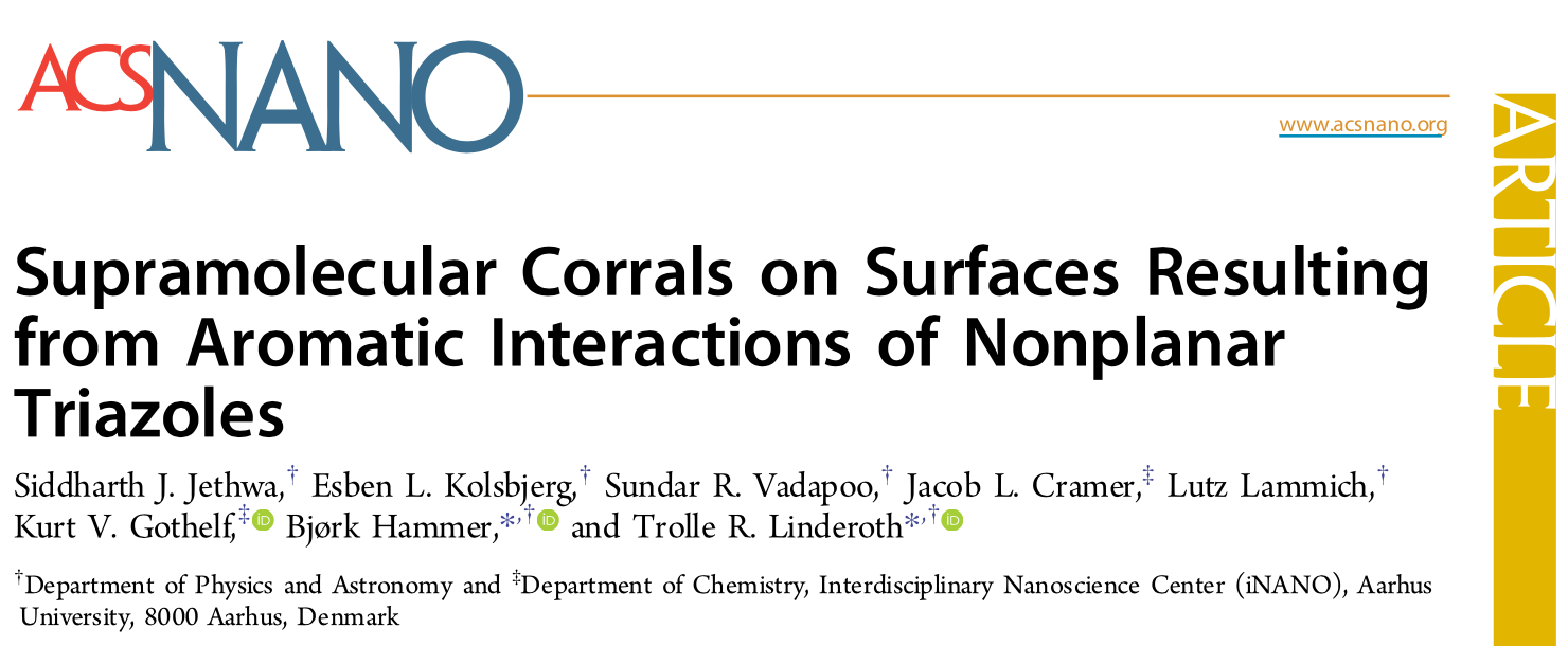 Screenshot of the article "Supramolecular corrals on surfaces resulting from aromatic interactions of nonplanar triazoles" published in ACS Nano